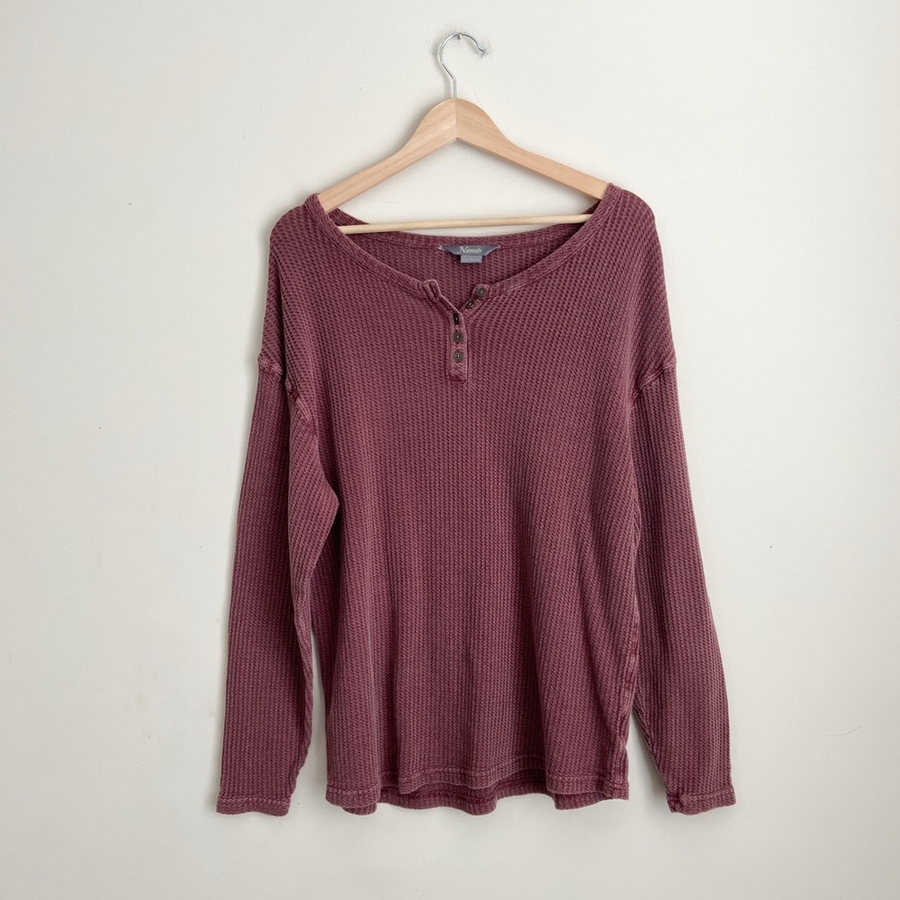 Natural Reflections Plum Cotton Waffle Henley